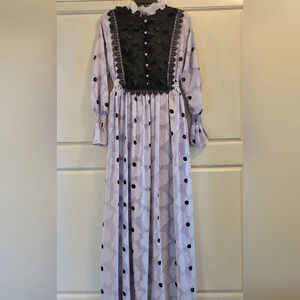 90s Y2K Venous Purple Black Floral Appliqué Long Sleeve Maxi Dress